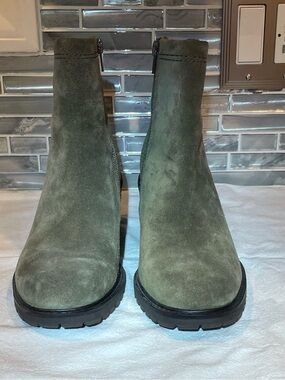 Zodiac Olive Green Suede Ankle Booties